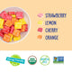 A bowl of chewys candies with the reasons to believe below and the flavors listed on the right