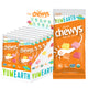 YumEarth Chewys orange snack‑pack box with stacks of pouches shown, labeled allergy‑friendly and free from artificial dyes.