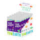 Counter display box of YumEarth snack packs with multiple purple pouches visible and a badge stating free from the top common allergens.