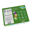 YumEarth product packaging with nutritional information and allergen-free icons on a green background