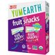 YumEarth Fruit Snacks box in purple and teal packaging with a 20‑pack call‑out, labeled allergy‑friendly and free from artificial dyes.