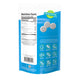 Back panel of YumEarth hard candy blue pouch showing nutrition facts and icons for allergy‑friendly and free from artificial dyes.
