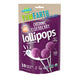 YumEarth elderberry lollipops bag with a purple design, labeled allergy-friendly and free from artificial dyes